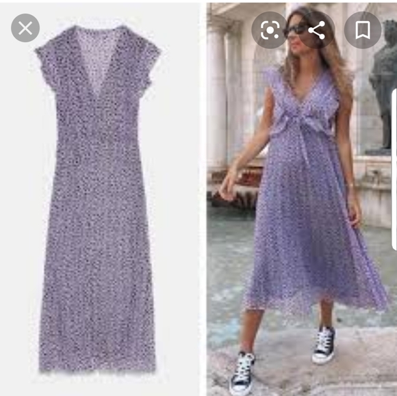 ZARA Printed Pleated Dress - Picture 2 of 9